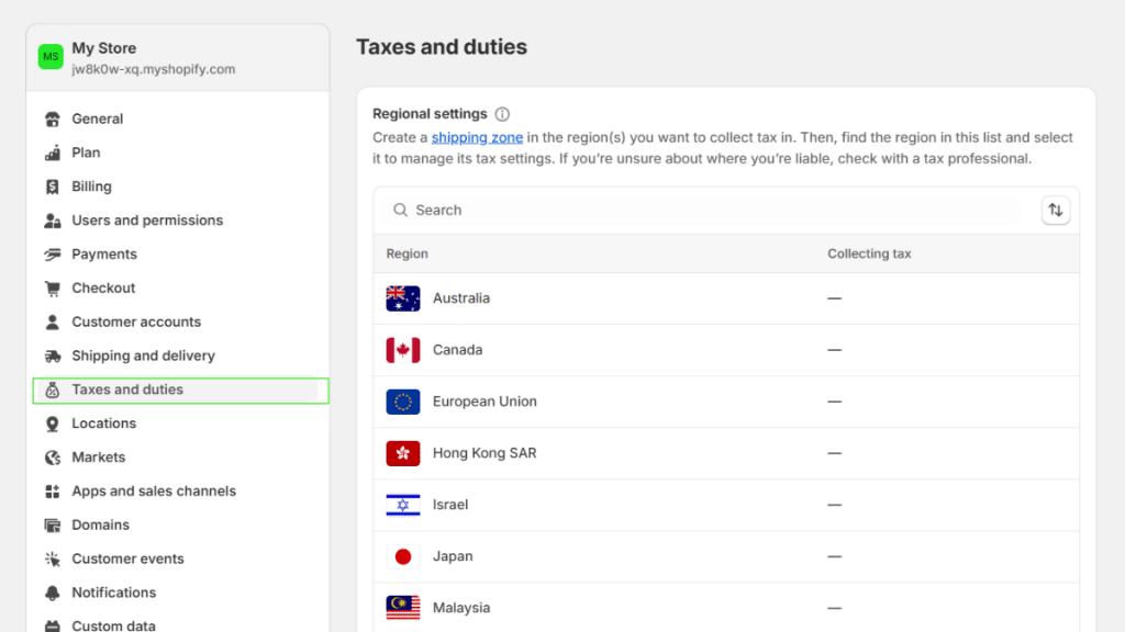 Access Tax Settings