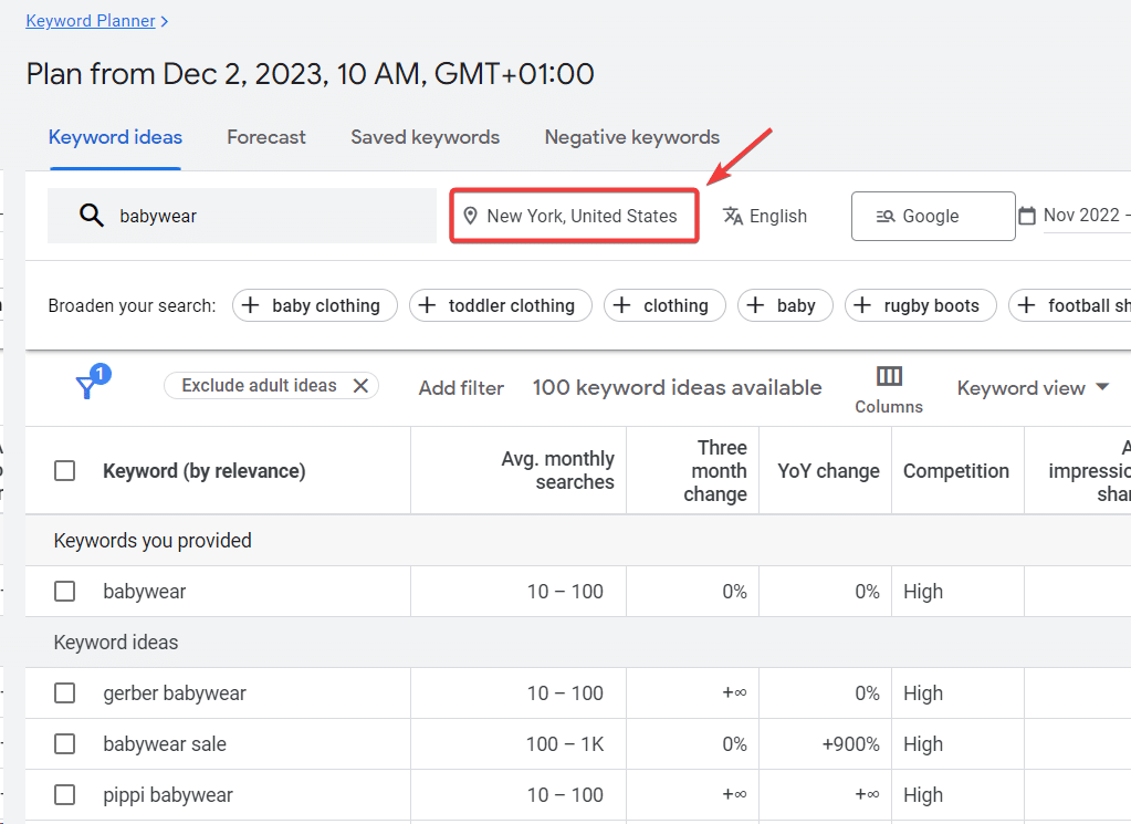 Google Keyword Planner product research