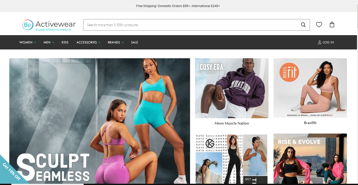 Image of a niche Shopify dropshipping store "Be Activewear"