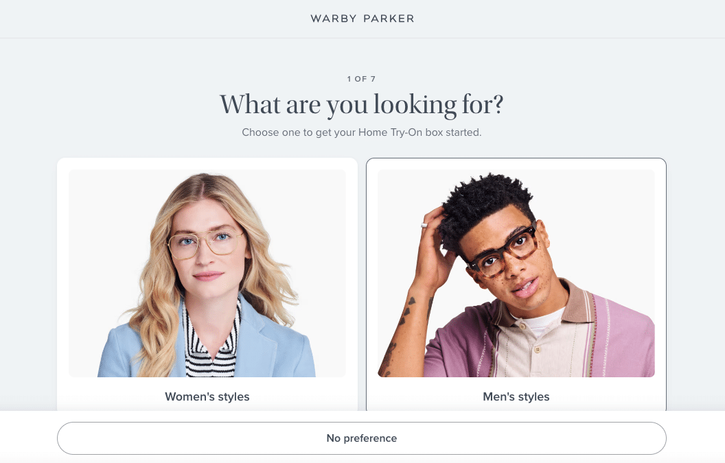 Warby Parker has a several landing pages created specifically to keep a site visitor focused on value propositions