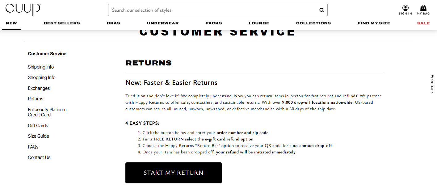 Return Policy Page of CUUP