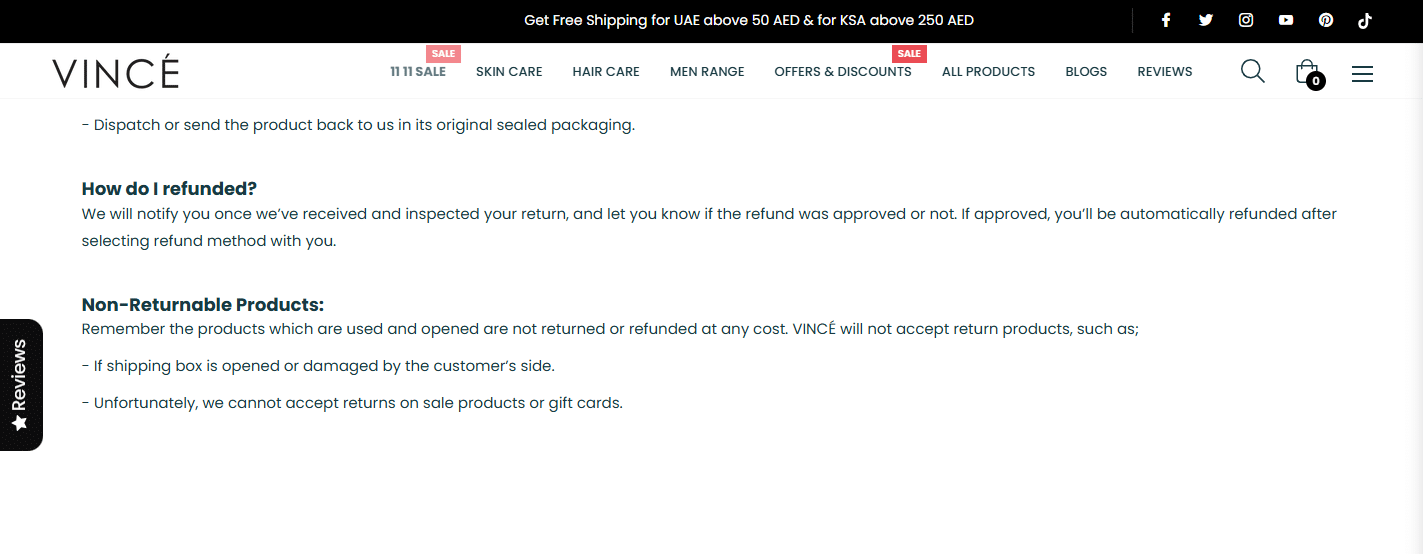 Vince Return Policy Page