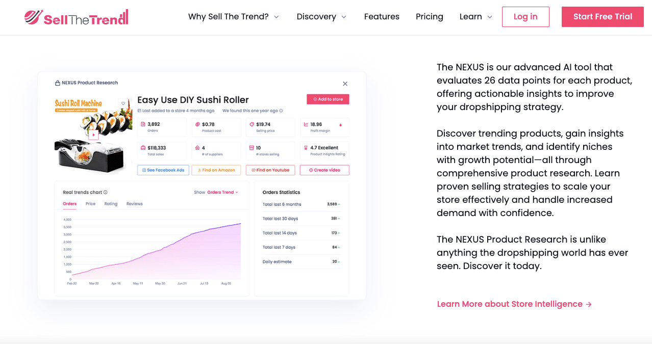 Dropshipping product research is easier and faster with its Nexus Product Research Tool